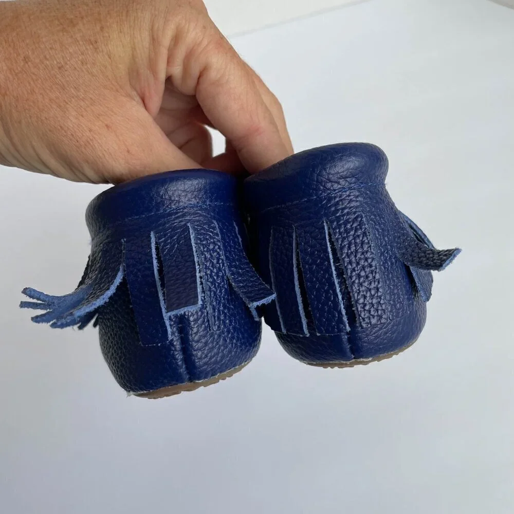 NEW‎ Monkey Feet Leather Blue Bow Moccasin Style Sandals Shoes - Size 2-3 Years